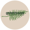 Greenhouse Plants Café logo with an earthy background, assorted green leaves, and the business name displayed at the center.